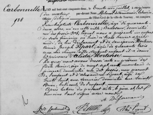 Acte de naissance de Alida Hortense CARBONNELLE