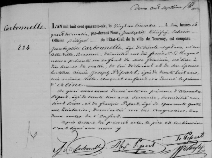 Acte de naissance de Aline CARBONNELLE