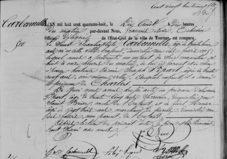 Acte de naissance de Charles CARBONNELLE