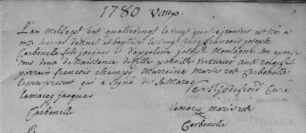 Acte de naissance de François Joseph CARBONNELLE