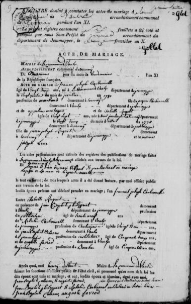 Document numérisé de mariage