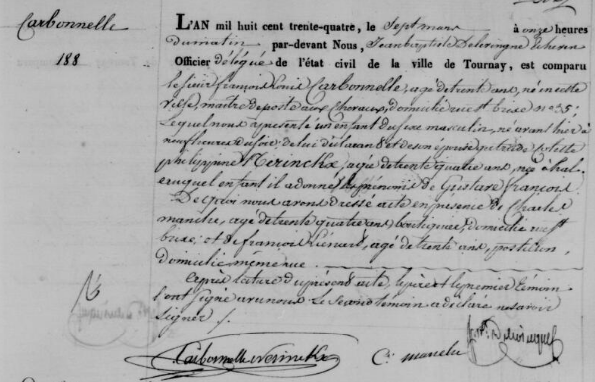 Acte de naissance de Gustave Francois CARBONNELLE