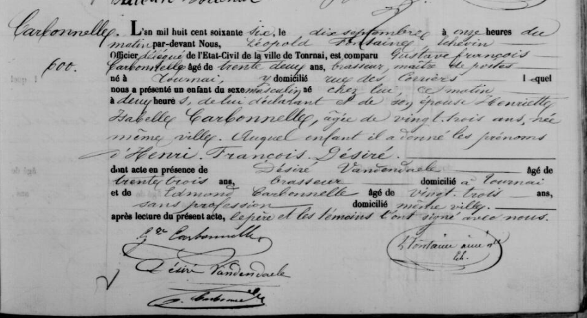 Acte de naissance de Henri Francois désiré CARBONNELLE