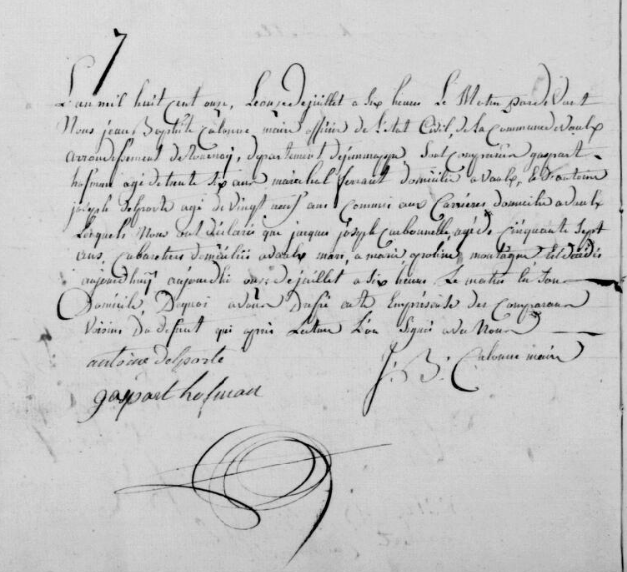 Document de décès de Jacques Joseph CARBONNELLE