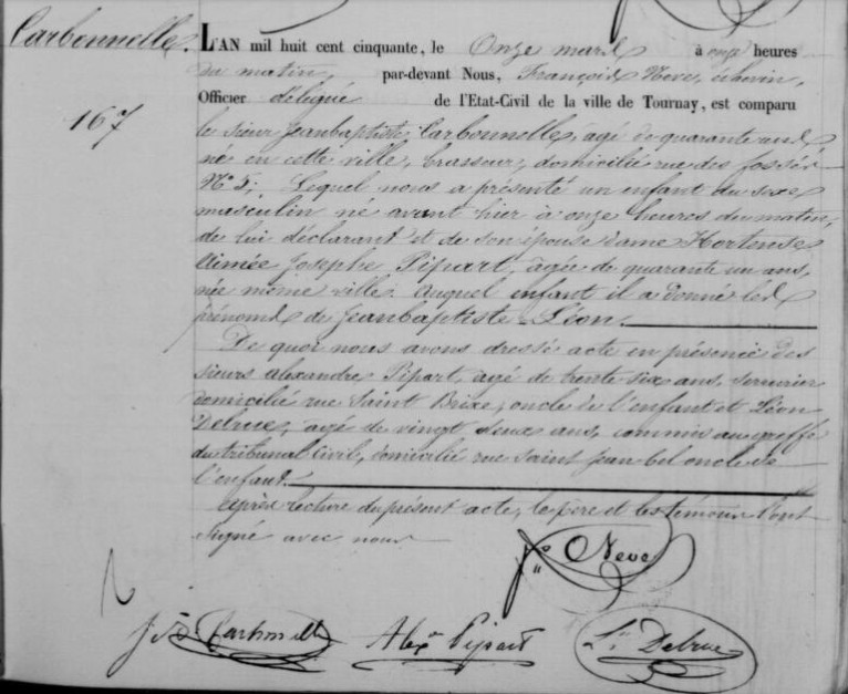 Acte de naissance de Jean-Baptiste Léon CARBONNELLE