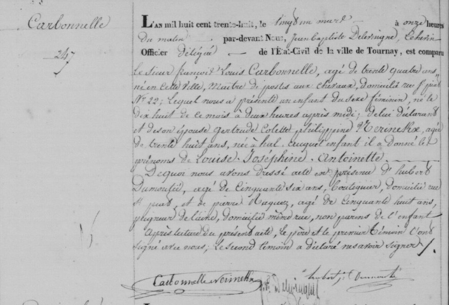 Acte de naissance de Louise Joséphine Antoinette CARBONNELLE