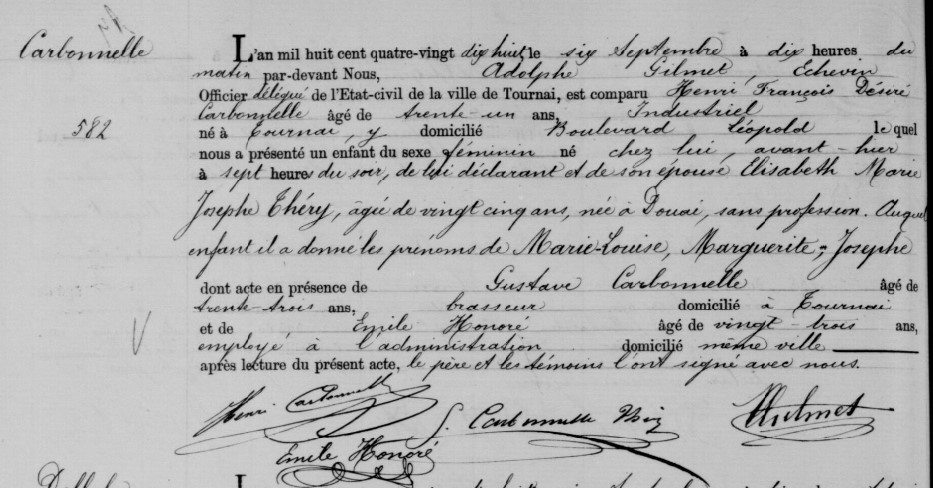 Acte de naissance de Marie-Louise Marguerite Josephe CARBONNELLE (**)