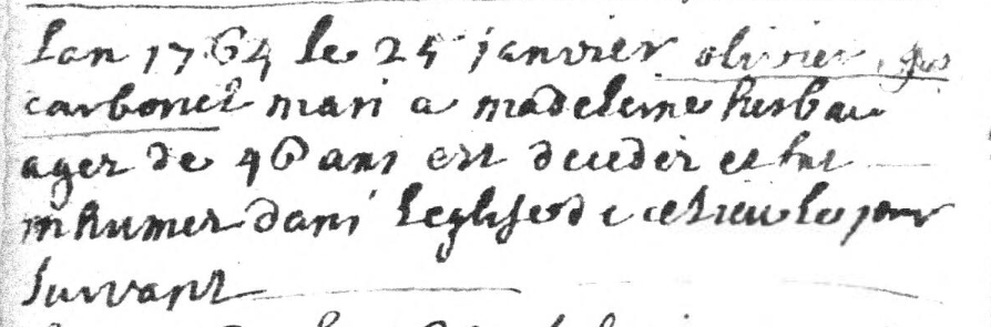 Document de décès de Olivier Joseph CARBONNELLE