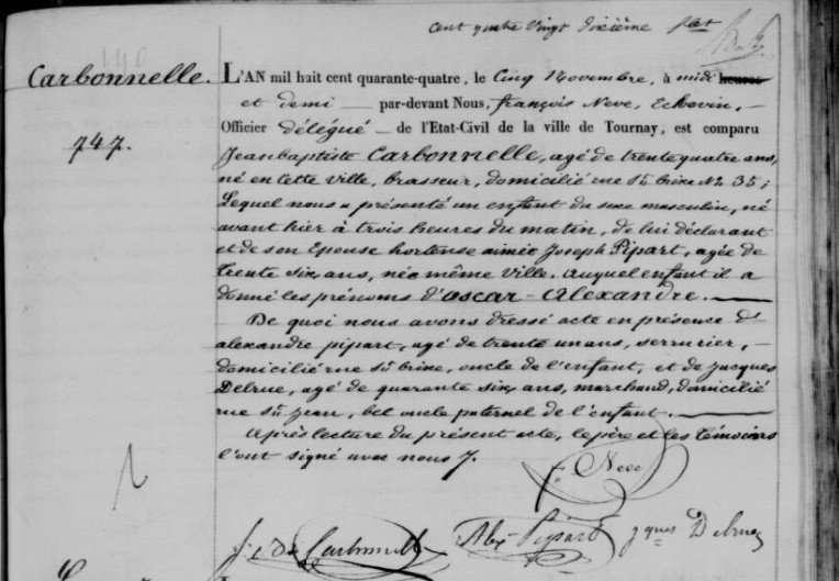 Acte de naissance de Oscar Alexandre CARBONNELLE