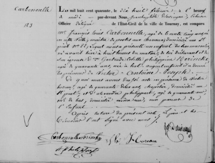 Acte de naissance de Victor Antoine Joseph CARBONNELLE