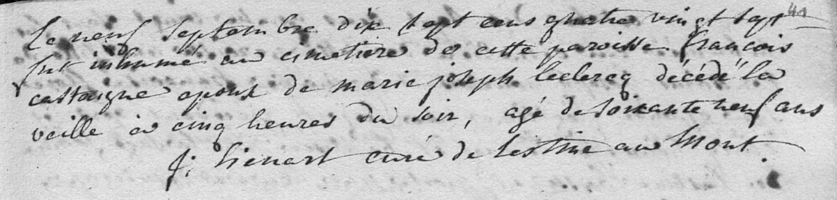 Document de décès de François Joannes CASTAIGNE