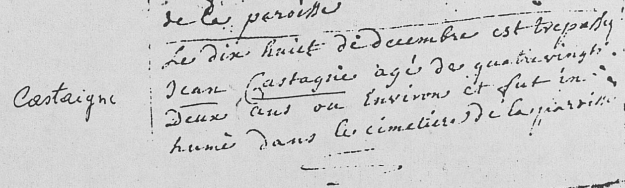 Document de décès de Jean CASTAIGNE
