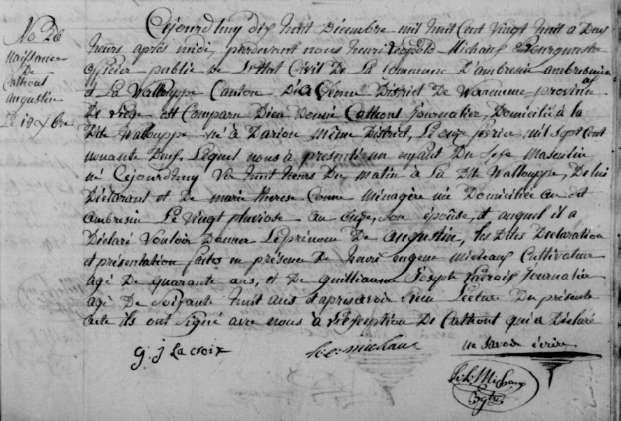 Acte de naissance de Augustin CATOUL