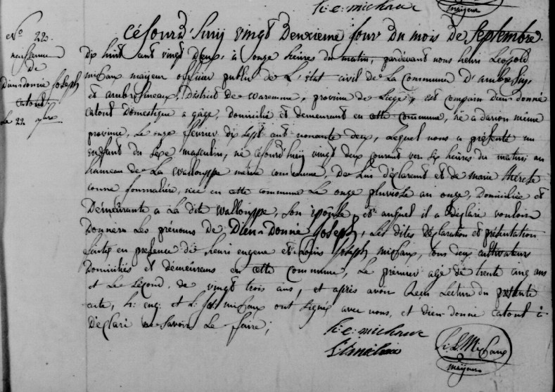 Acte de naissance de Dieudonné Joseph CATOUL