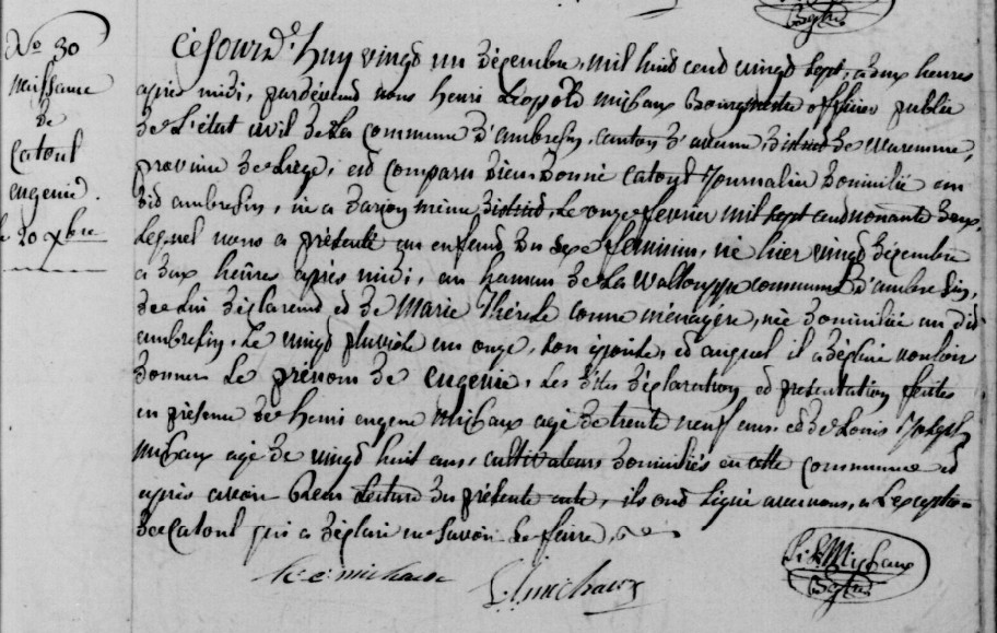 Acte de naissance de Eugénie CATOUL