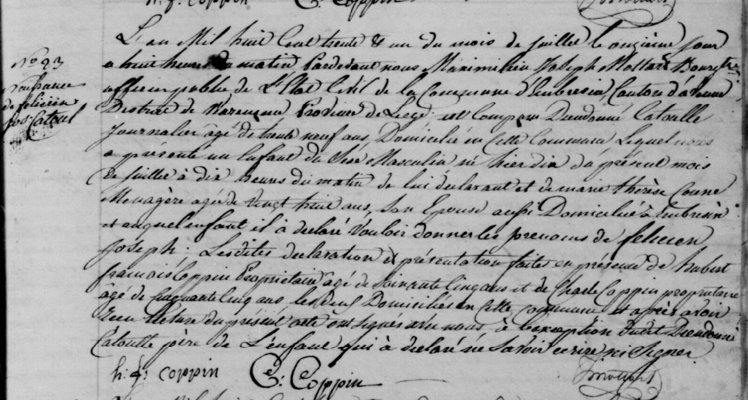 Acte de naissance de Félicien CATOUL