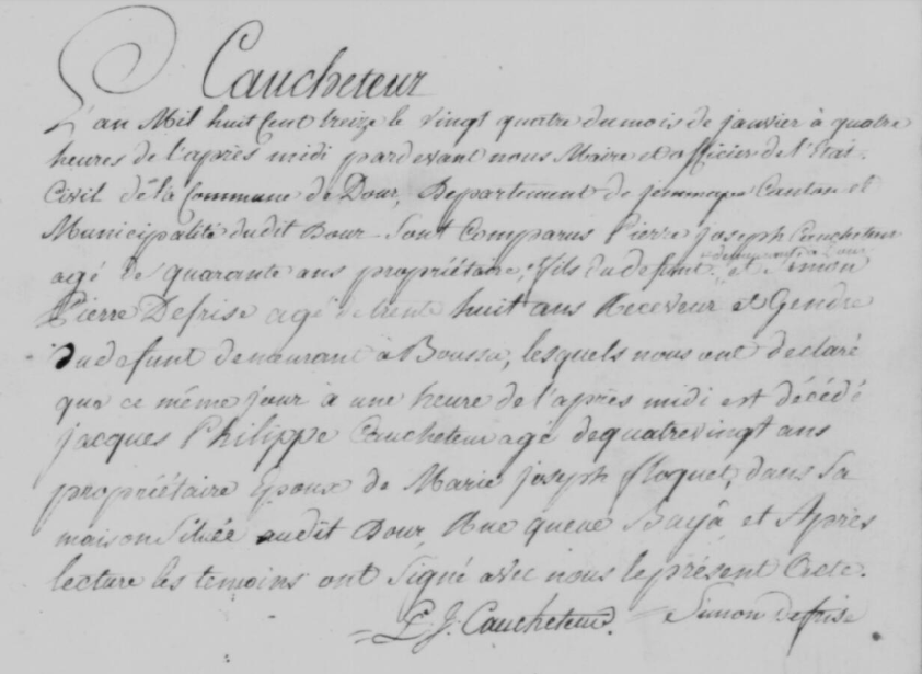 Document de décès de Jacques Philippe CAUCHETEUR