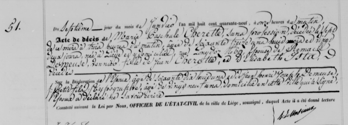 Document de décès de Marie Paschale CHERETTE