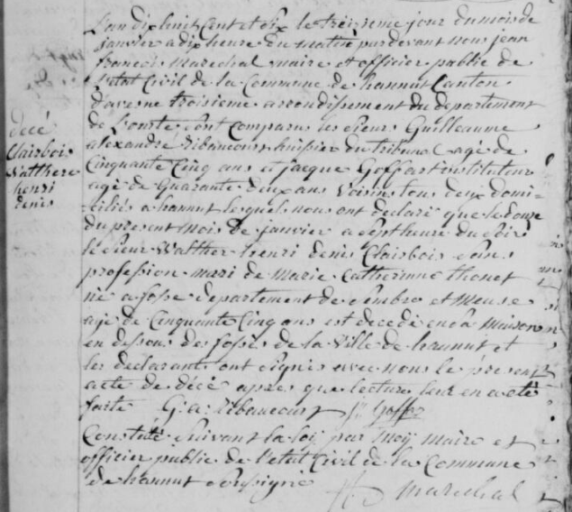 Acte de naissance de Wauthier Henri Denis CLAIRBOIS