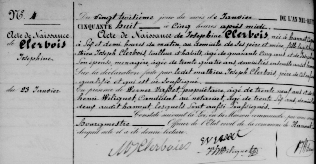 Acte de naissance de Joséphine CLERBOIS