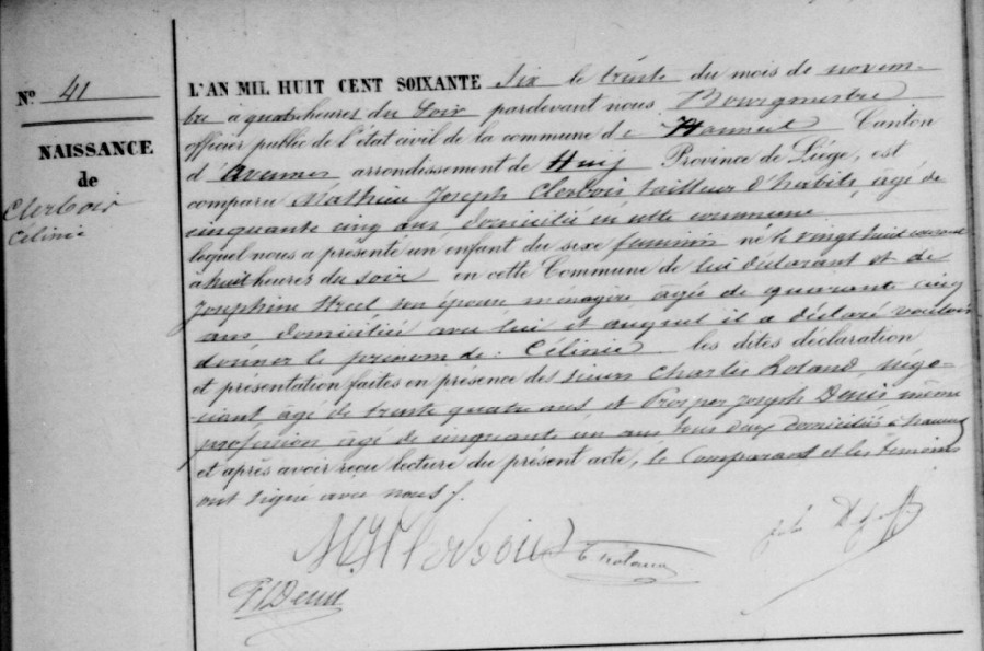 Acte de naissance de Célinie CLERBOIS