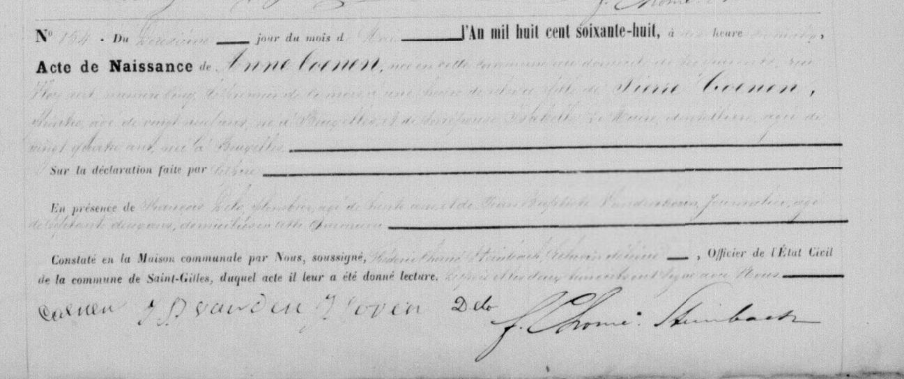 Acte de naissance de Anne COENEN