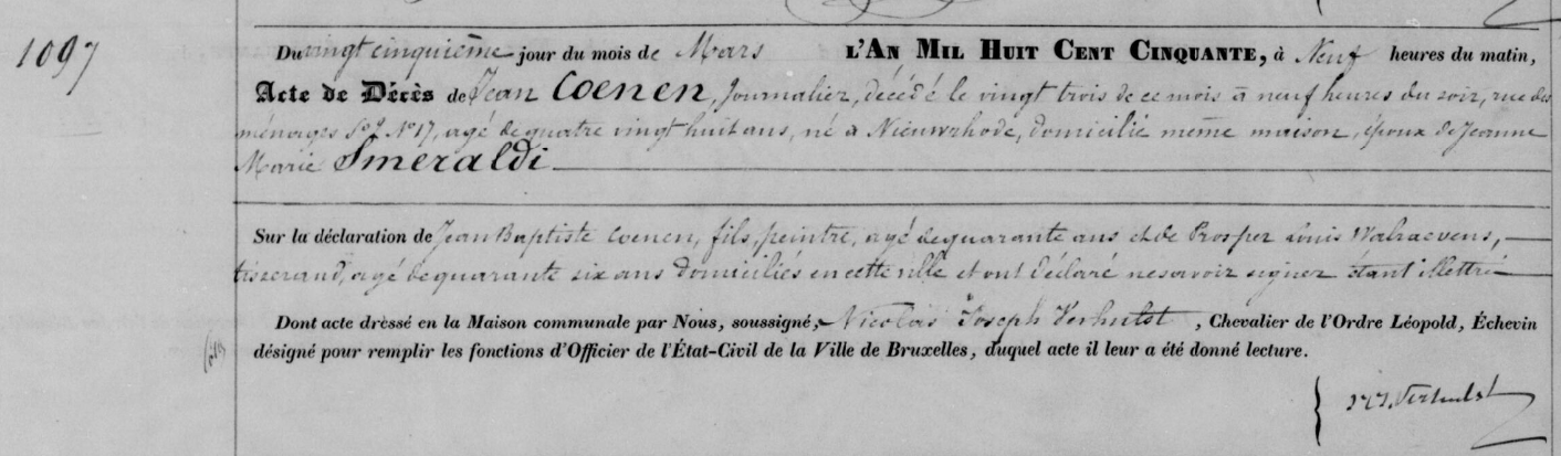 Document de décès de Jean COENEN