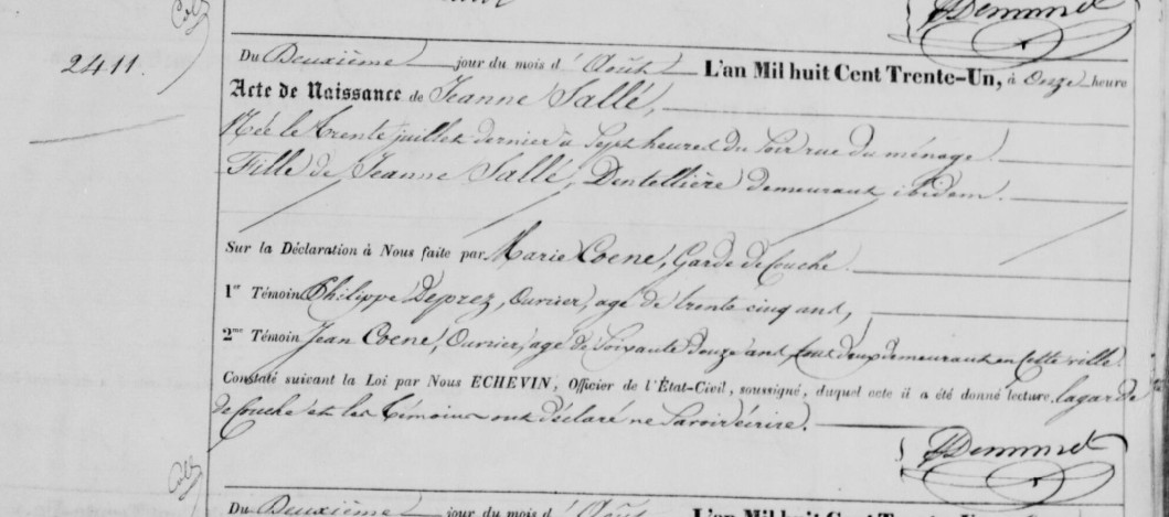 Acte de naissance de Jeanne COENEN (Né Sallé)