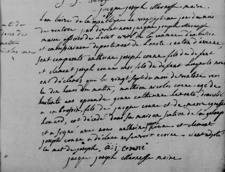 Document de décès de Mathieu Nicolas COUNE