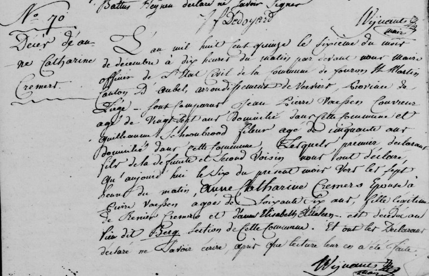 Document de décès de Anne Catherine CREMERS