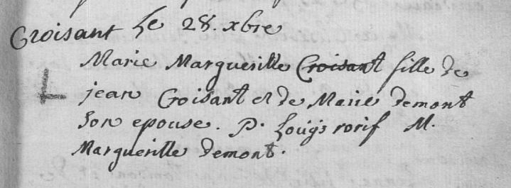 Acte de naissance de Marie Marguerite CROISSANT