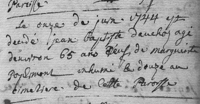 Document de décès de Jean Baptiste DAUCHOT