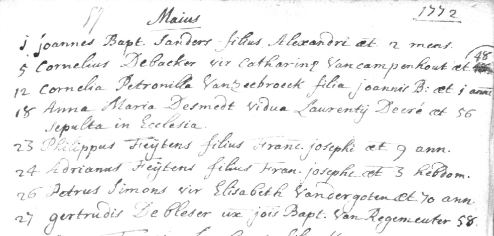 Document de décès de Gertrudis DE BLESER