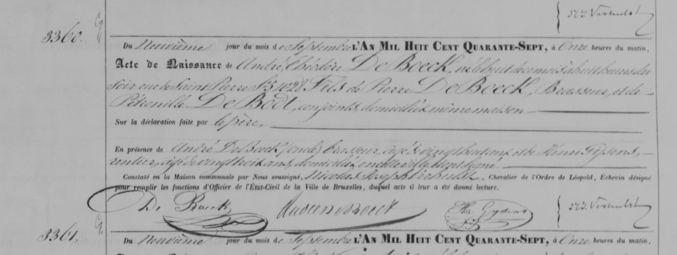 Acte de naissance de André Théodore DE BOECK