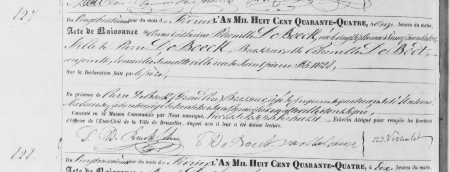 Acte de naissance de Anne Catherine Pétronille DE BOECK