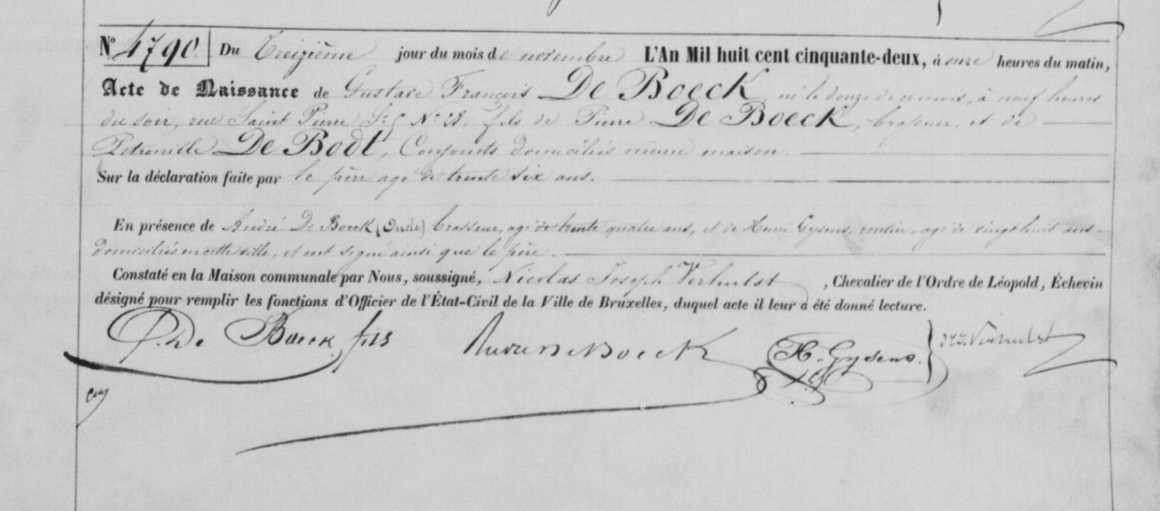 Acte de naissance de Gustave François DE BOECK