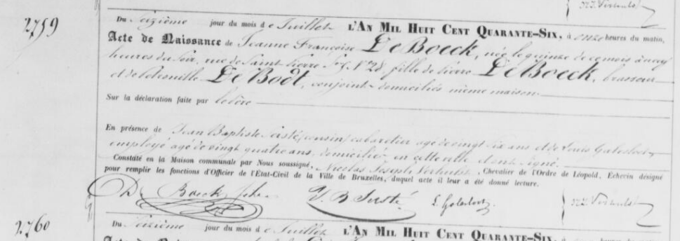 Acte de naissance de Jeanne Françoise DE BOECK ***