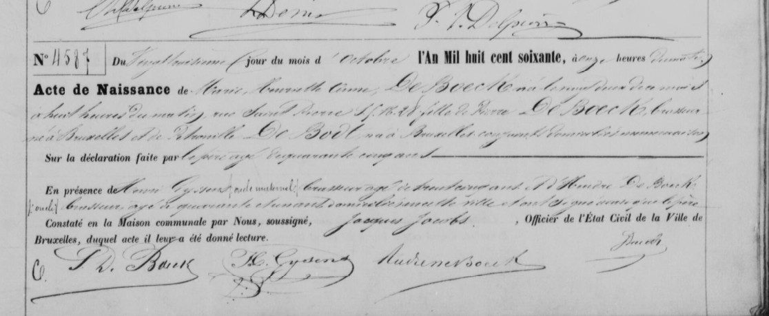 Acte de naissance de Marie Henriette Anne DE BOECK