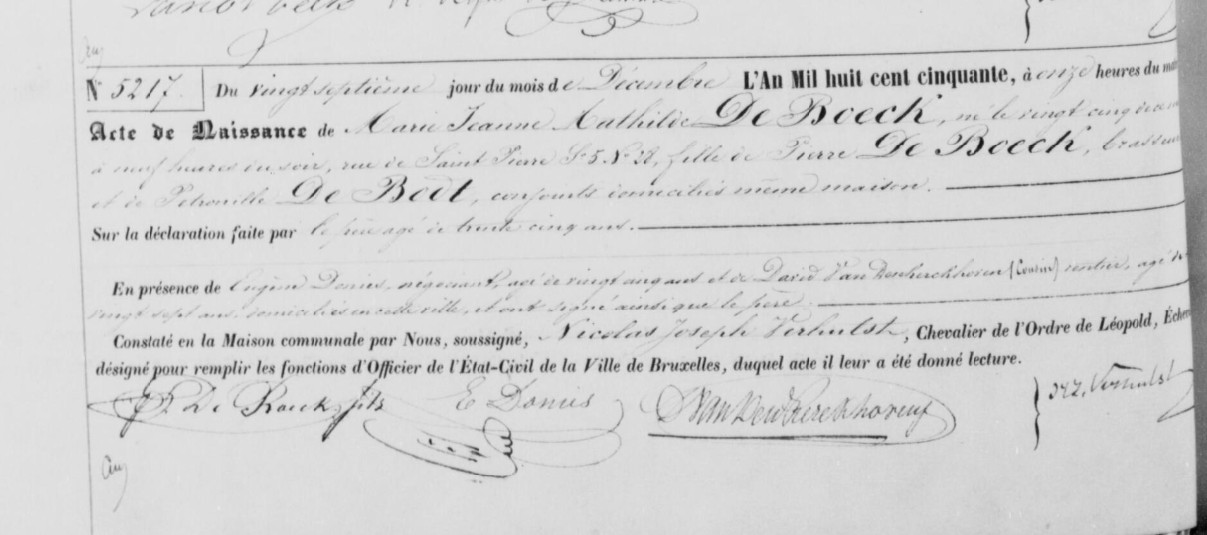 Acte de naissance de Marie Jeanne Mathilde DE BOECK