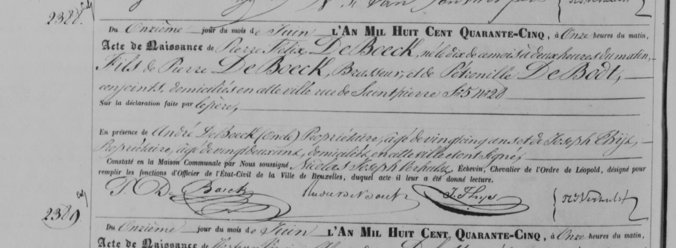 Acte de naissance de Pierre Félix DE BOECK