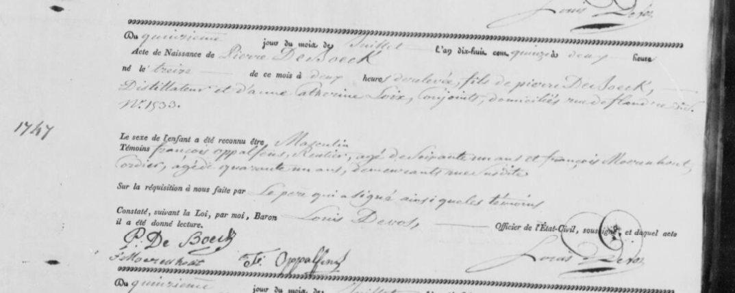 Acte de naissance de Pierre DE BOECK