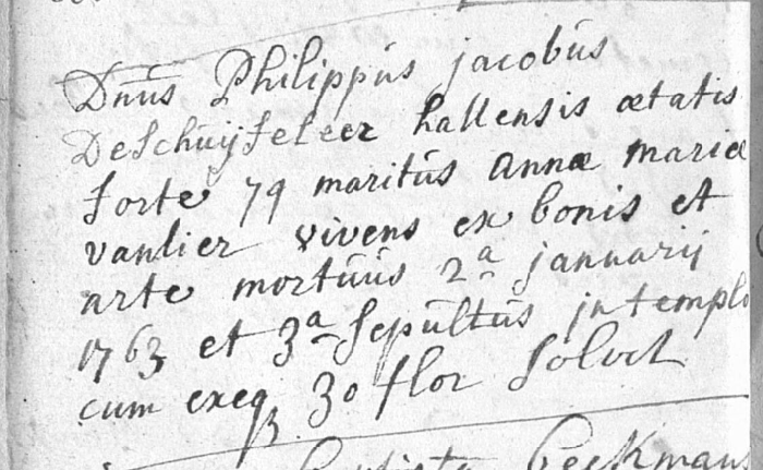 Document de décès de Philippe Jacques de SCHUYFFELEER