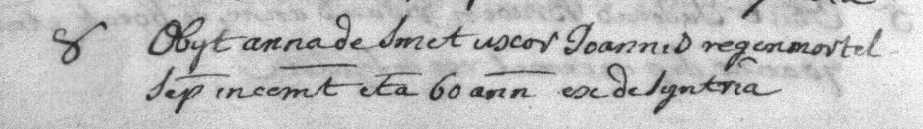 Document de décès de Anna DE SMIDT