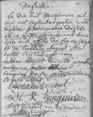 Acte de naissance de Simon Pierre DEFRISE