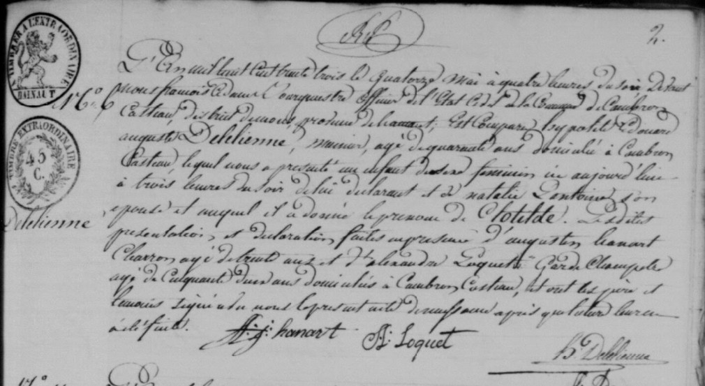 Acte de naissance de Clotilde DELELIENNE