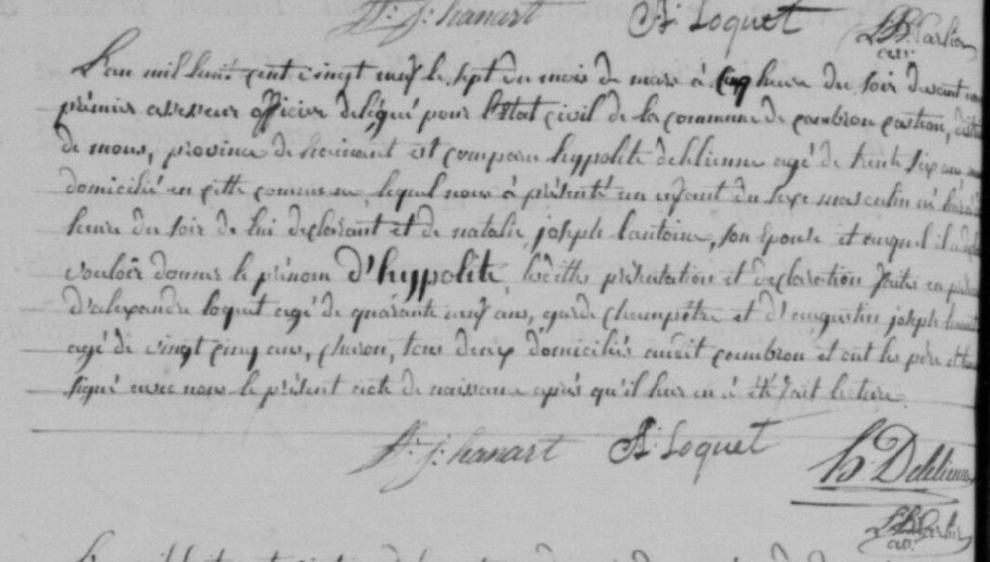 Acte de naissance de Hypolite DELELIENNE