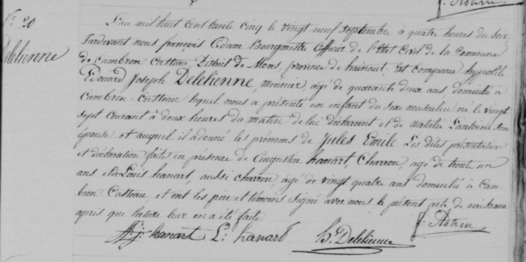 Acte de naissance de Jules Emile DELELIENNE