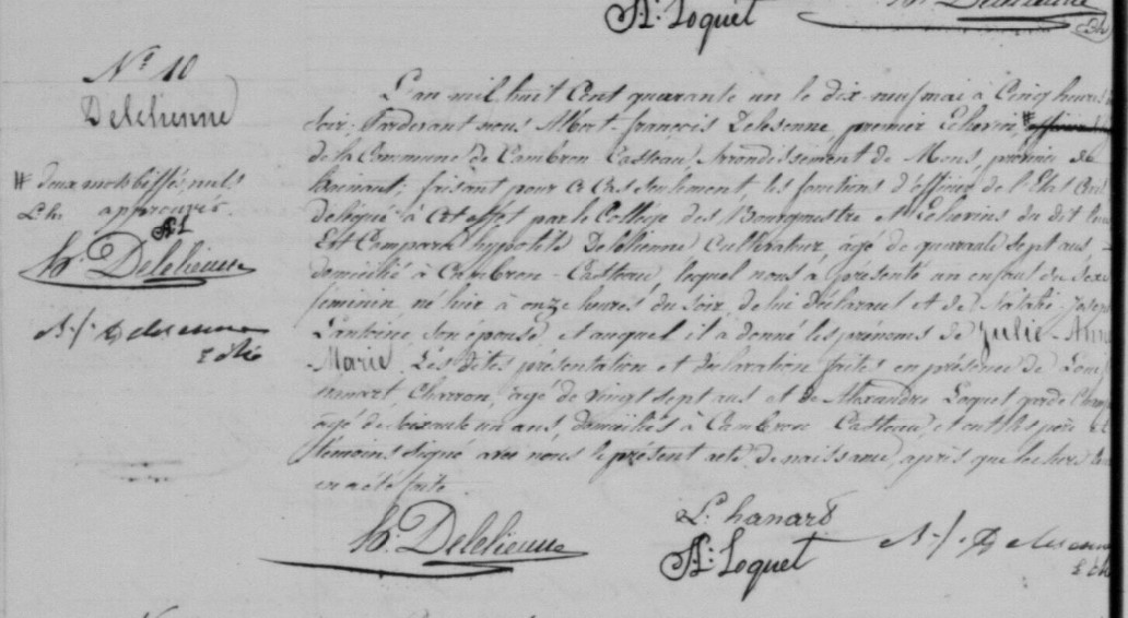 Acte de naissance de Julie Anne DELELIENNE