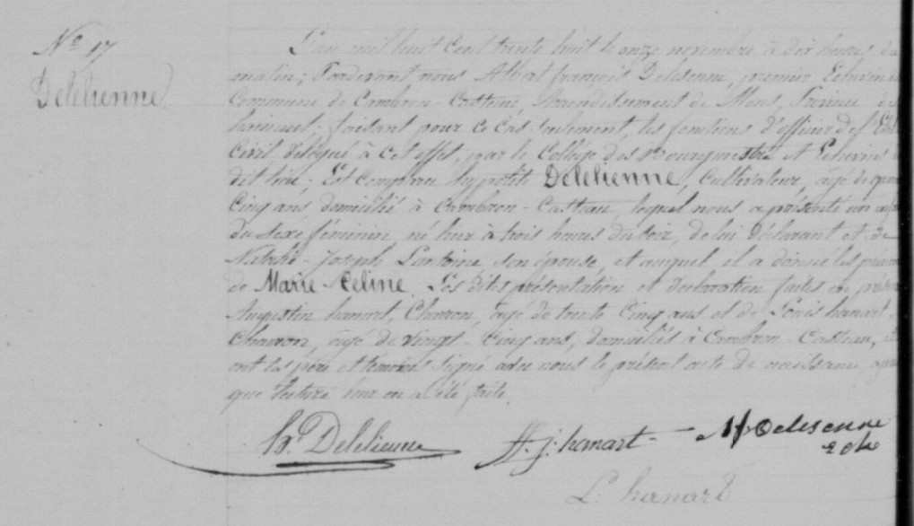 Acte de naissance de Marie Céline DELELIENNE