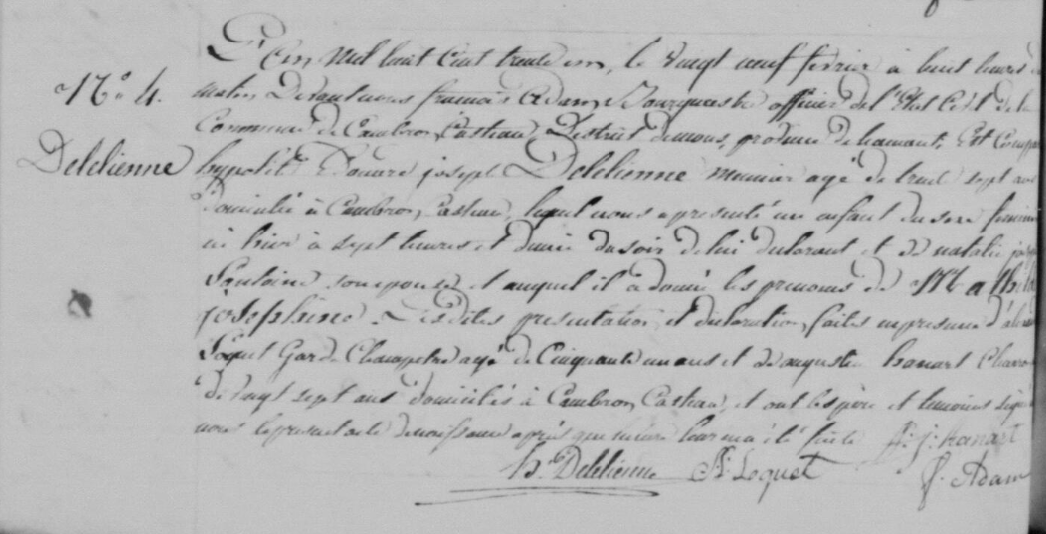 Acte de naissance de Mathilde Joséphine DELELIENNE ***